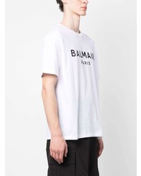 T-shirt à col rond imprimé blanc Balmain