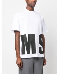 T-shirt à col rond imprimé blanc MSGM