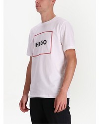 T-shirt à col rond imprimé blanc Hugo