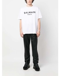 T-shirt à col rond imprimé blanc Balmain