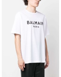 T-shirt à col rond imprimé blanc Balmain