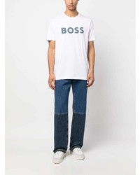 T-shirt à col rond imprimé blanc BOSS