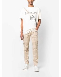 T-shirt à col rond imprimé blanc Balmain