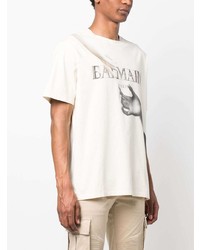 T-shirt à col rond imprimé blanc Balmain