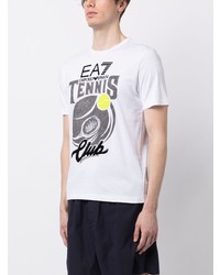 T-shirt à col rond imprimé blanc Ea7 Emporio Armani