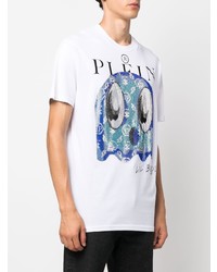 T-shirt à col rond imprimé blanc Philipp Plein