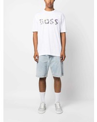 T-shirt à col rond imprimé blanc BOSS