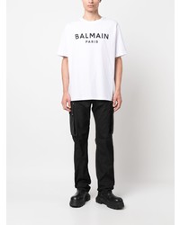 T-shirt à col rond imprimé blanc Balmain