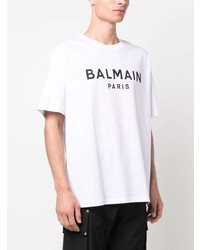 T-shirt à col rond imprimé blanc Balmain