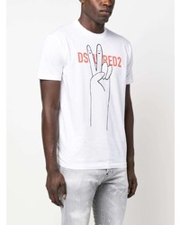 T-shirt à col rond imprimé blanc DSQUARED2