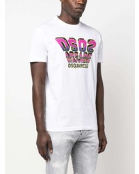 T-shirt à col rond imprimé blanc DSQUARED2