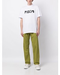 T-shirt à col rond imprimé blanc MSGM