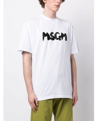 T-shirt à col rond imprimé blanc MSGM