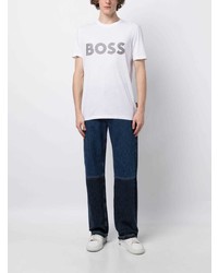 T-shirt à col rond imprimé blanc BOSS