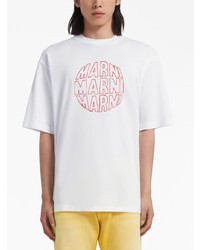 T-shirt à col rond imprimé blanc Marni