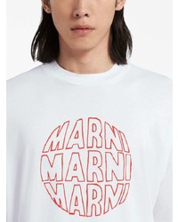 T-shirt à col rond imprimé blanc Marni