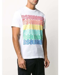 T-shirt à col rond imprimé blanc DSQUARED2