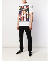 T-shirt à col rond imprimé blanc DSQUARED2