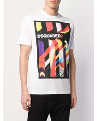 T-shirt à col rond imprimé blanc DSQUARED2