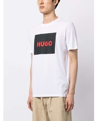 T-shirt à col rond imprimé blanc Hugo