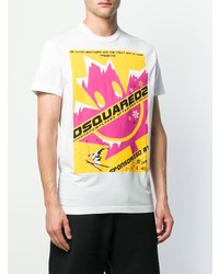 T-shirt à col rond imprimé blanc DSQUARED2