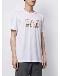 T-shirt à col rond imprimé blanc Ea7 Emporio Armani