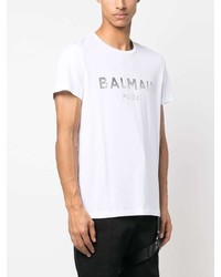 T-shirt à col rond imprimé blanc Balmain