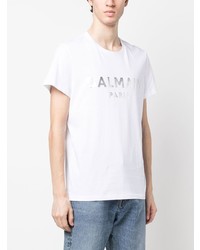 T-shirt à col rond imprimé blanc Balmain