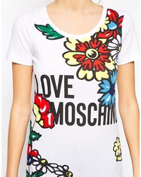 T-shirt à col rond imprimé blanc Love Moschino