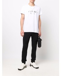 T-shirt à col rond imprimé blanc Balmain