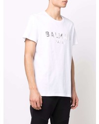 T-shirt à col rond imprimé blanc Balmain