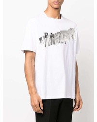 T-shirt à col rond imprimé blanc Balmain