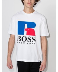 T-shirt à col rond imprimé blanc BOSS