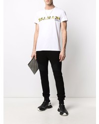 T-shirt à col rond imprimé blanc Balmain