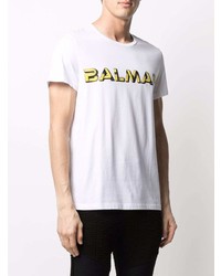 T-shirt à col rond imprimé blanc Balmain