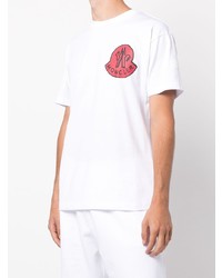 T-shirt à col rond imprimé blanc Moncler