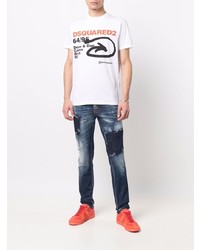 T-shirt à col rond imprimé blanc DSQUARED2