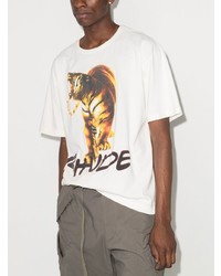 T-shirt à col rond imprimé blanc Rhude