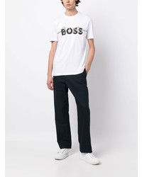 T-shirt à col rond imprimé blanc BOSS