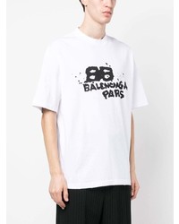 T-shirt à col rond imprimé blanc Balenciaga