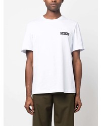 T-shirt à col rond imprimé blanc MSGM