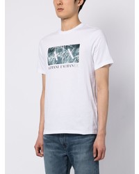 T-shirt à col rond imprimé blanc Armani Exchange