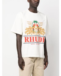 T-shirt à col rond imprimé blanc Rhude