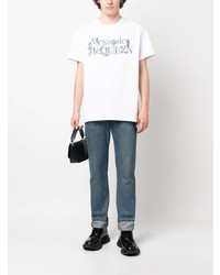 T-shirt à col rond imprimé blanc Alexander McQueen