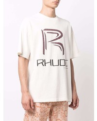 T-shirt à col rond imprimé blanc Rhude