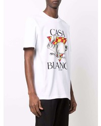 T-shirt à col rond imprimé blanc Casablanca