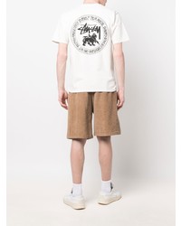 T-shirt à col rond imprimé blanc Stussy