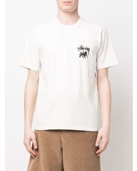 T-shirt à col rond imprimé blanc Stussy