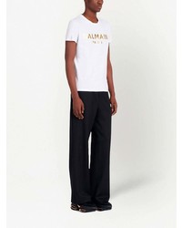 T-shirt à col rond imprimé blanc Balmain