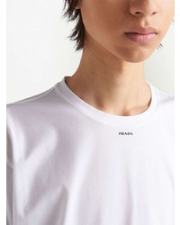 T-shirt à col rond imprimé blanc Prada